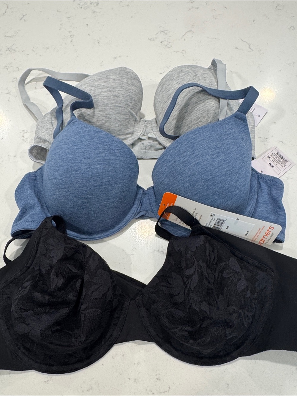 Warner's Heather Blue & Black T-Shirt Bras Pack
